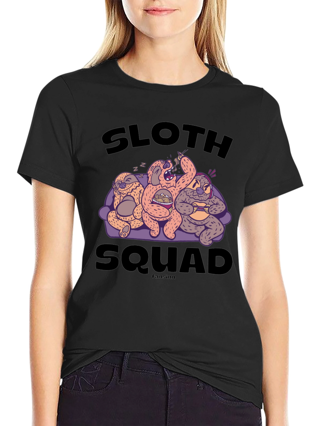 Sloth Squad Black Graphic T-Shirt