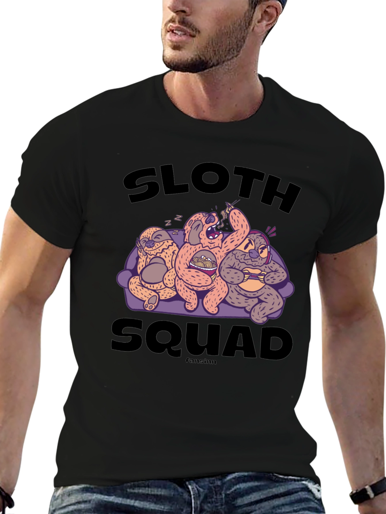 Sloth Squad Black Graphic T-Shirt