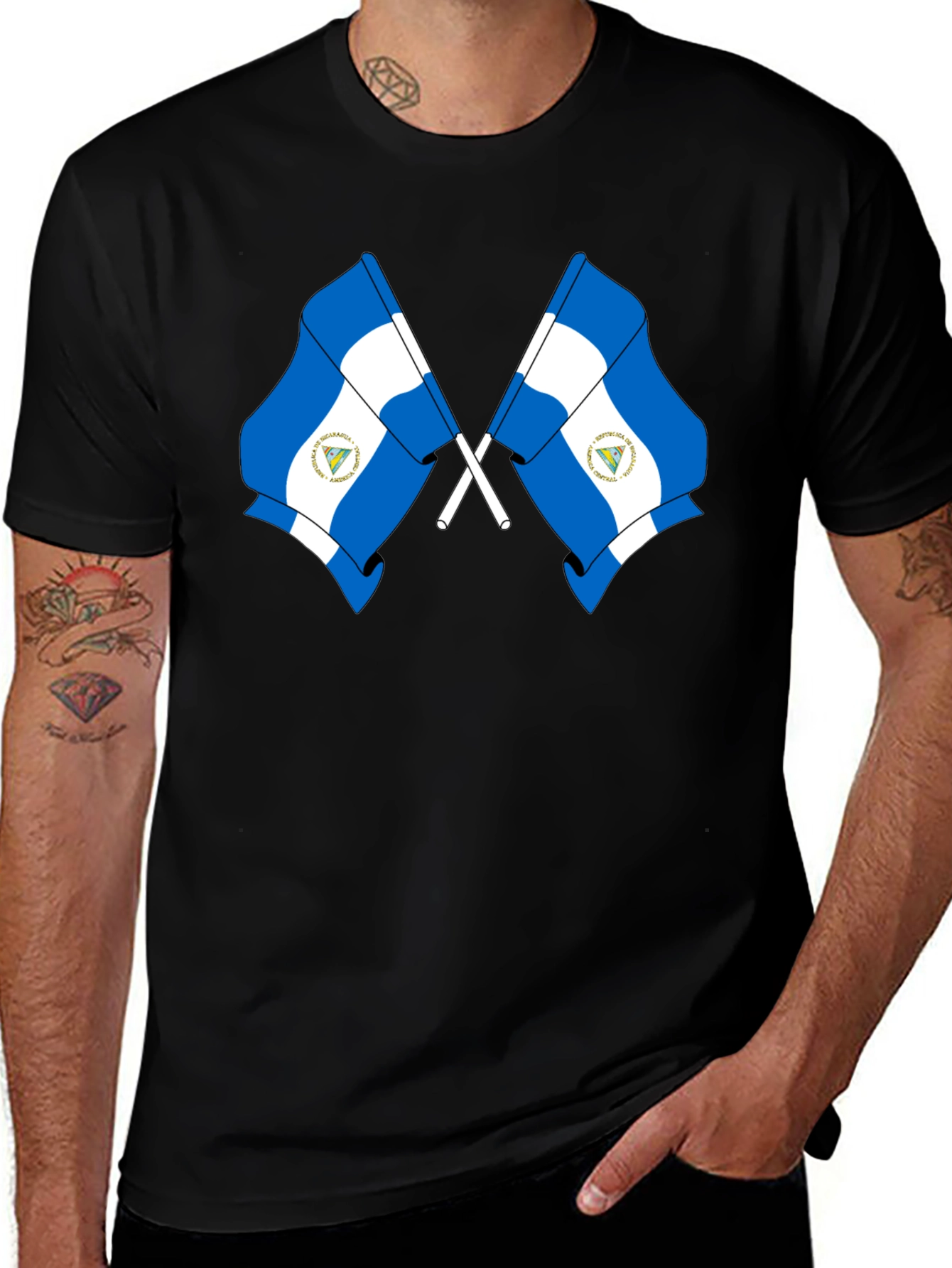 Nicaragua Flag T-Shirt - Black Cotton Tee