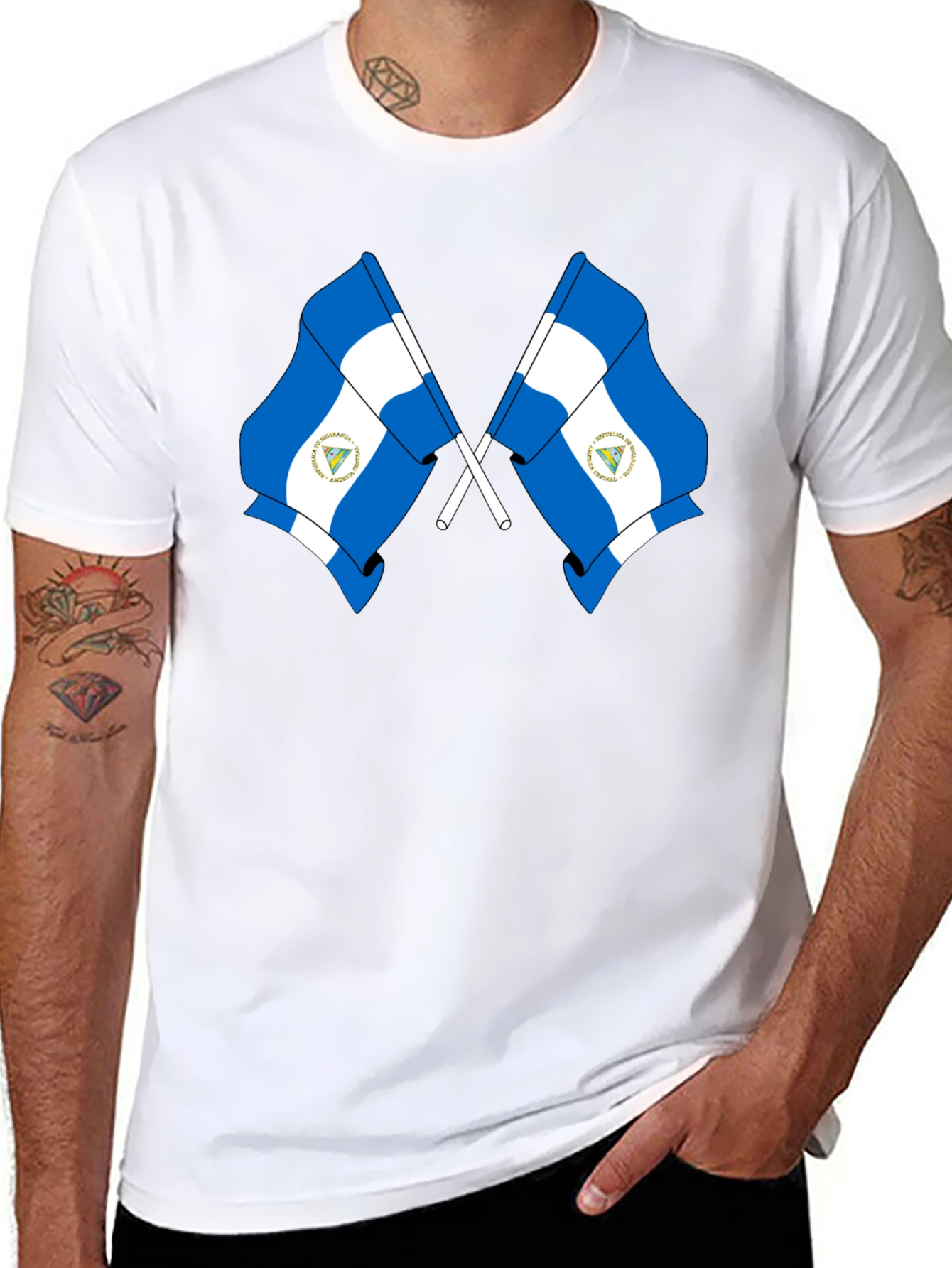 Nicaragua Flag T-Shirt - Black Cotton Tee