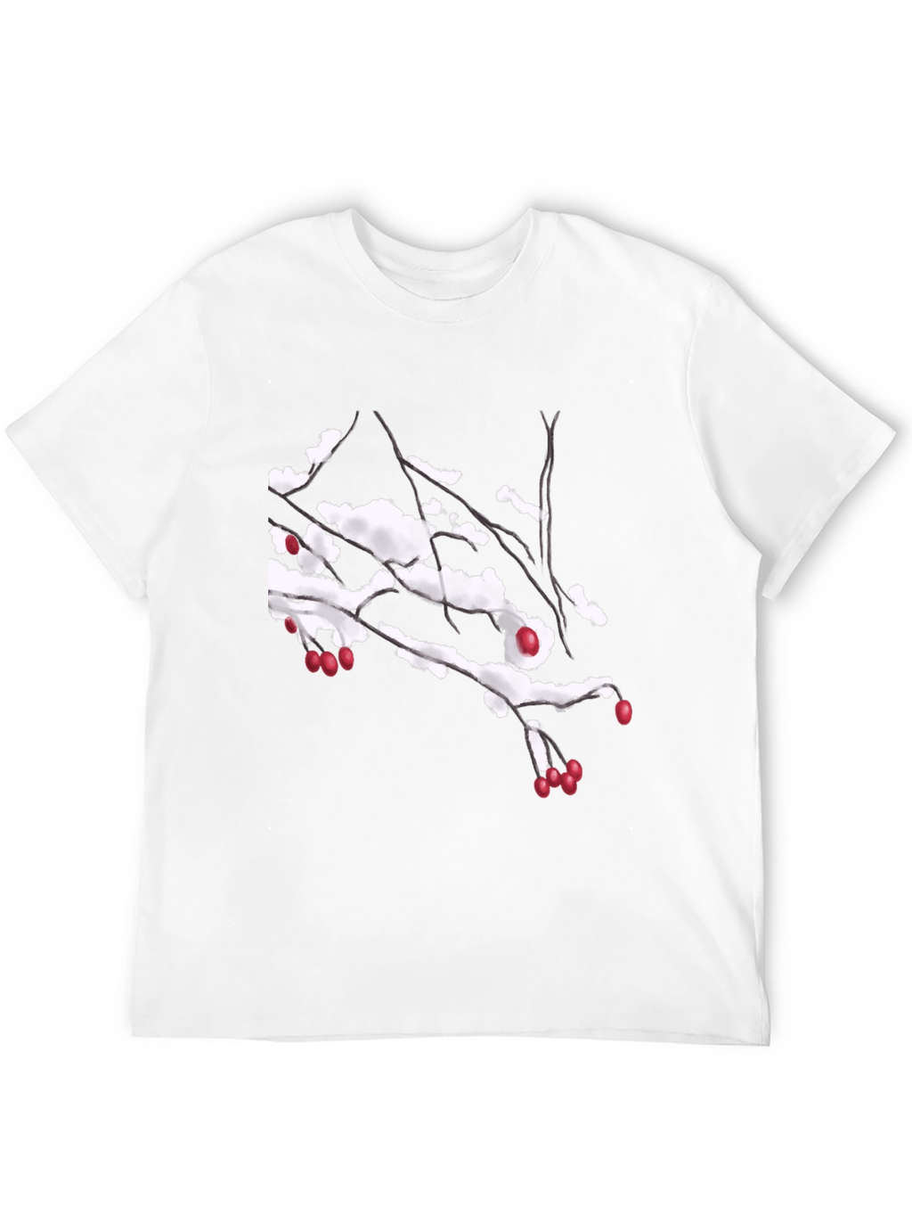Snowy Berry Branch Black T-Shirt