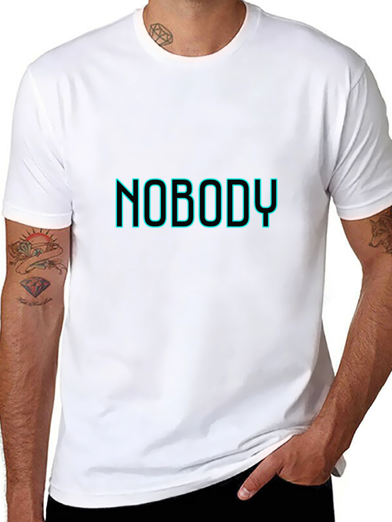 Nobody T-Shirt - Black Crew Neck - Neon Text