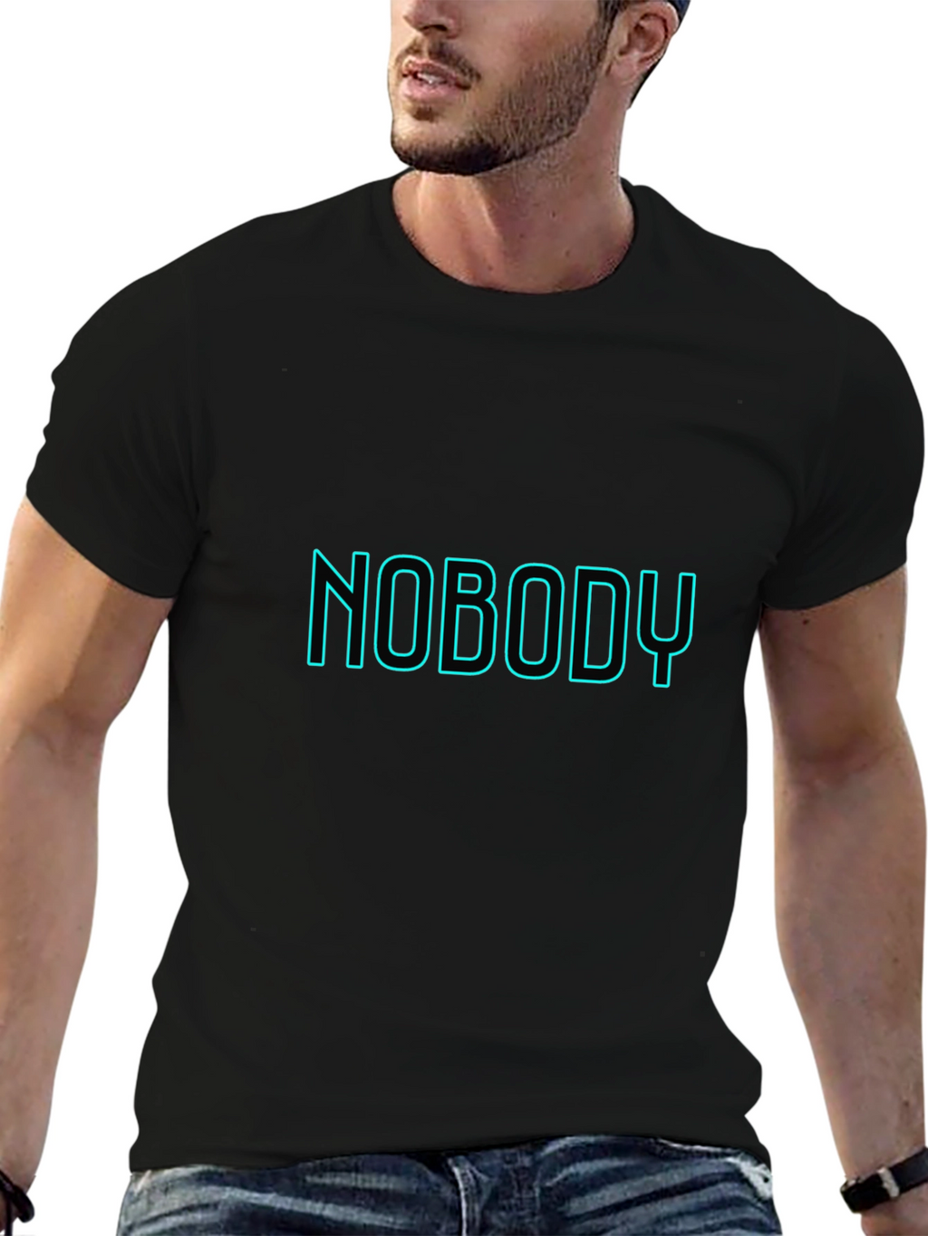 Nobody T-Shirt - Black Crew Neck - Neon Text