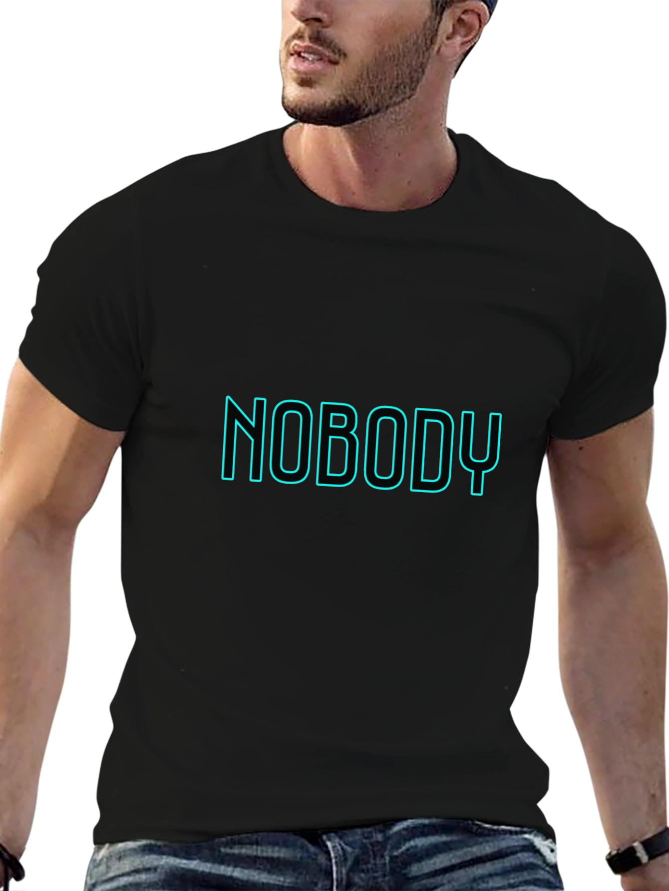 Nobody T-Shirt - Black Crew Neck - Neon Text