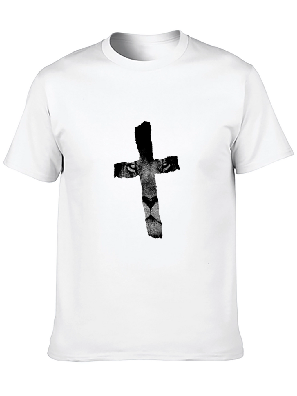 Lion Cross Graphic Print Black T-Shirt