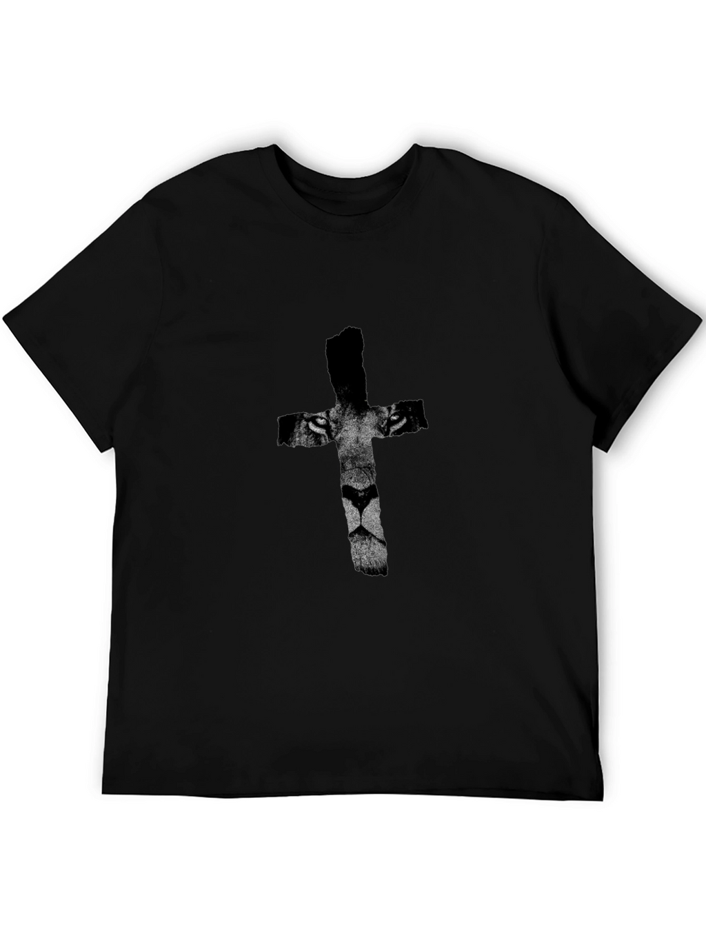 Lion Cross Graphic Print Black T-Shirt