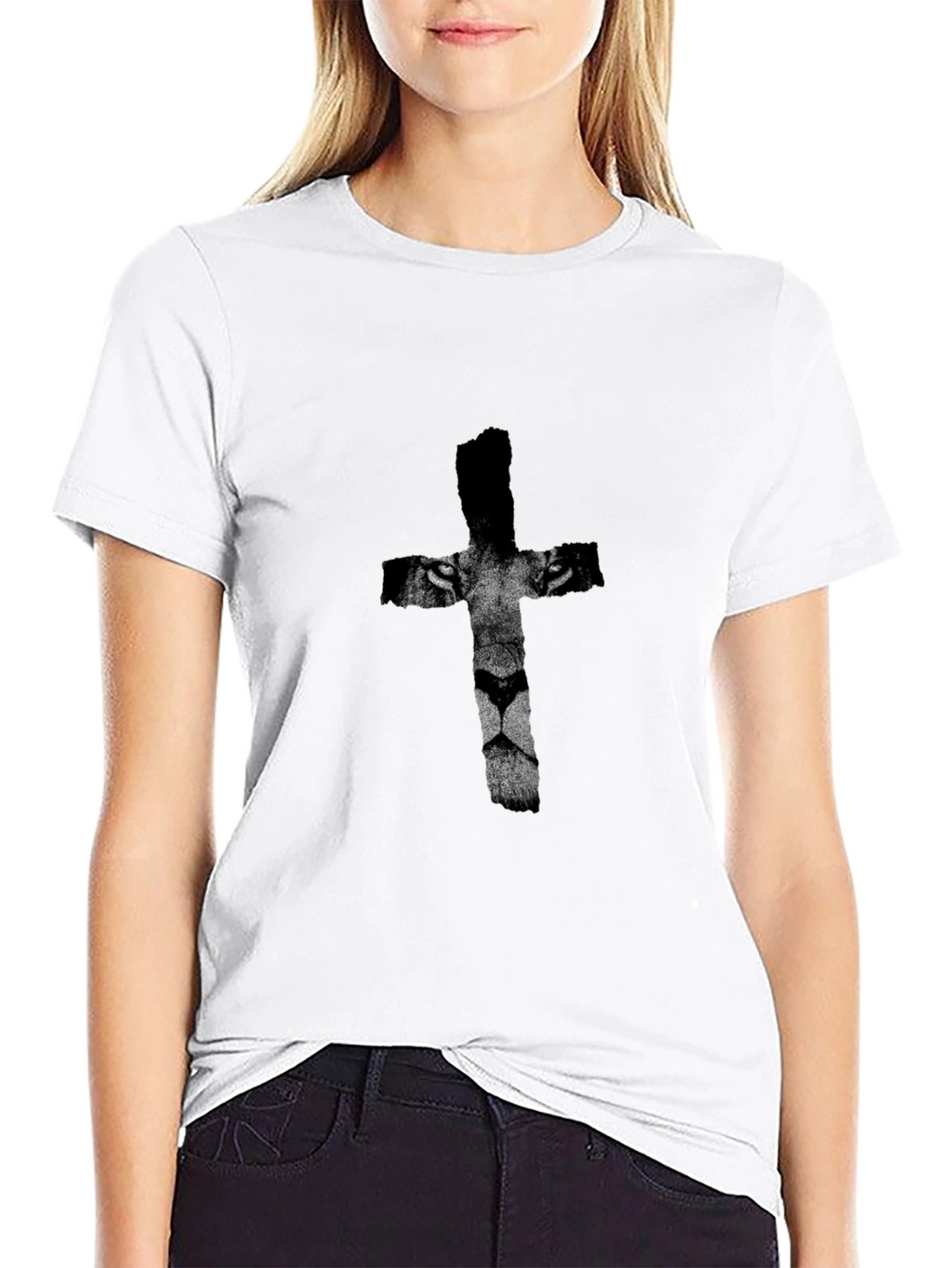 Lion Cross Graphic Print Black T-Shirt