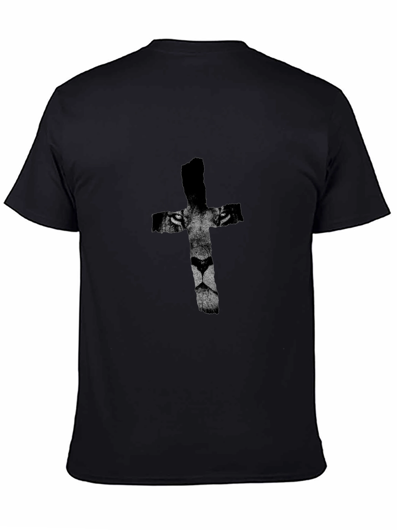 Lion Cross Graphic Print Black T-Shirt