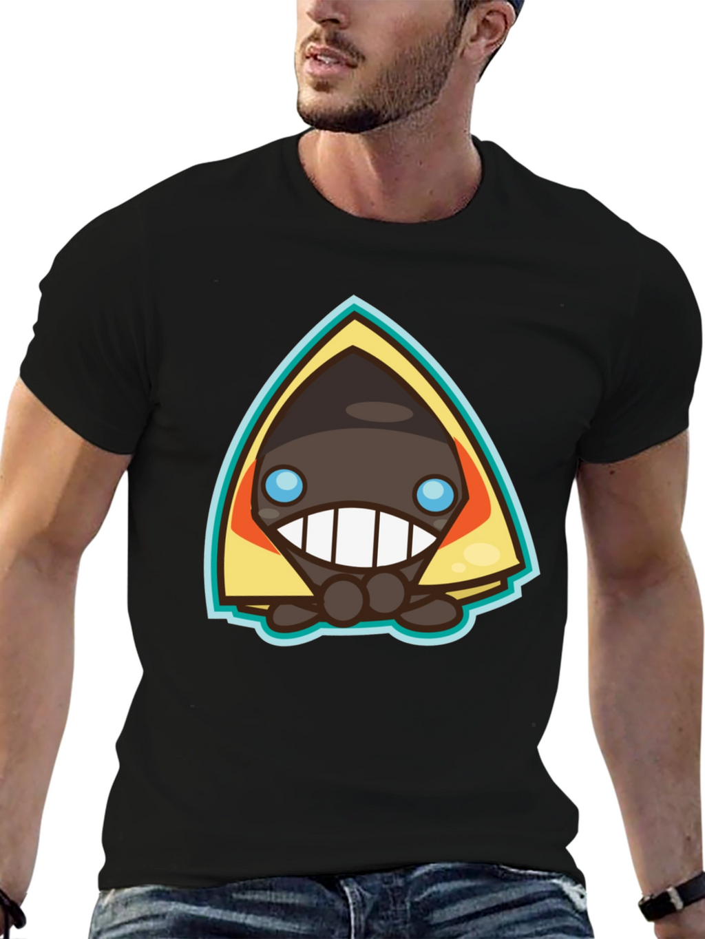 Mens Black Graphic Tee - Cartoon Character