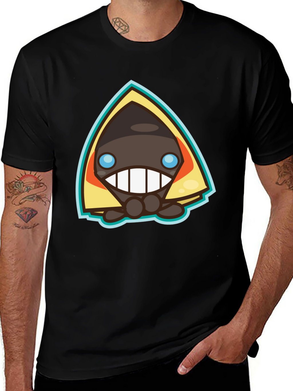Mens Black Graphic Tee - Cartoon Character