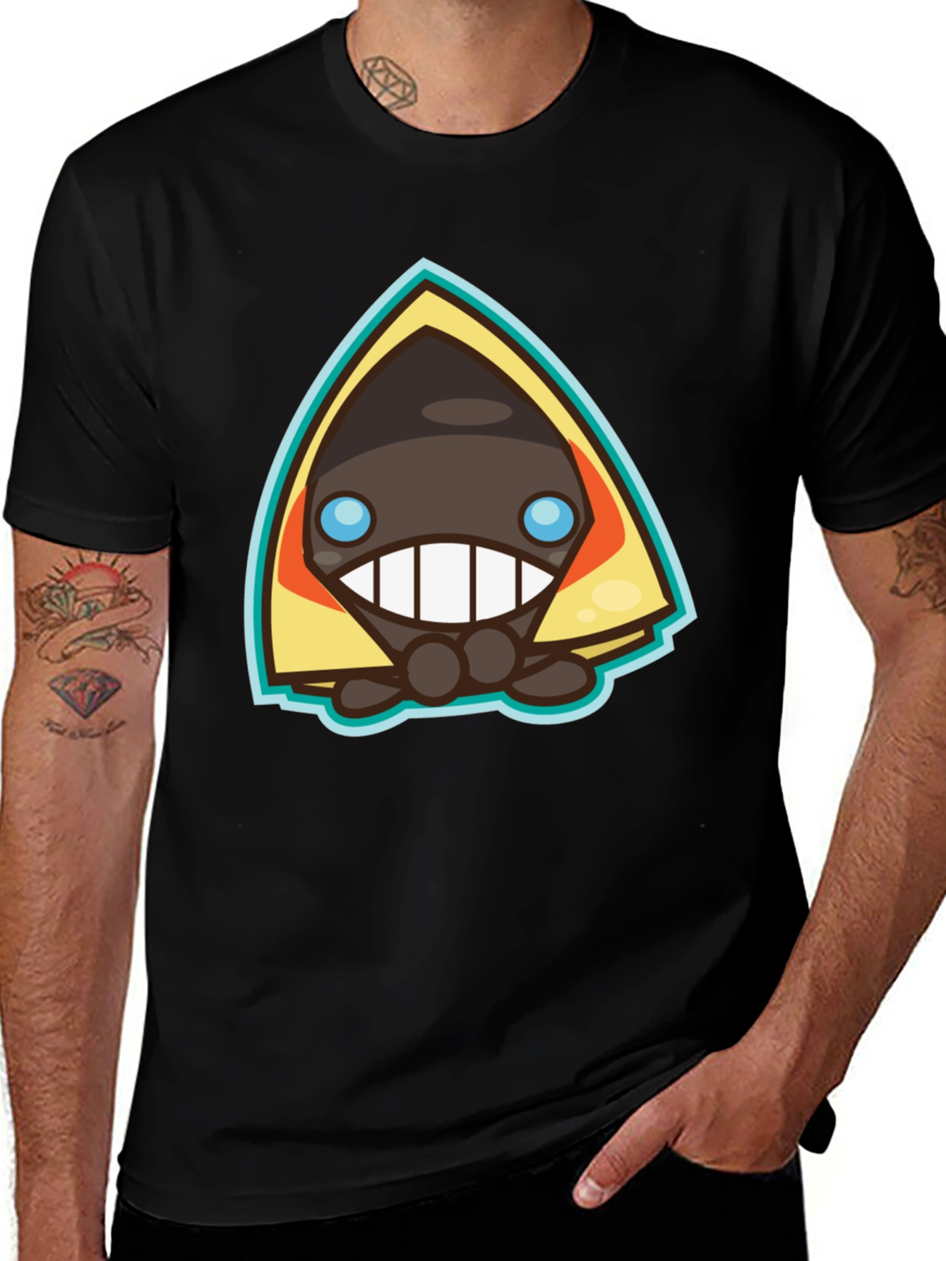 Mens Black Graphic Tee - Cartoon Character