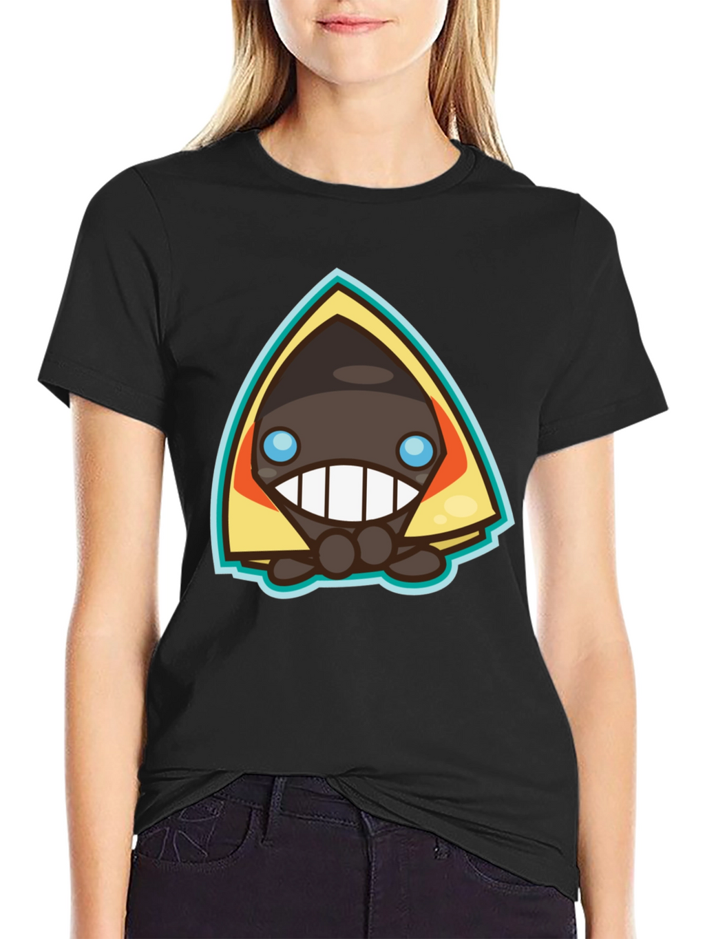 Mens Black Graphic Tee - Cartoon Character
