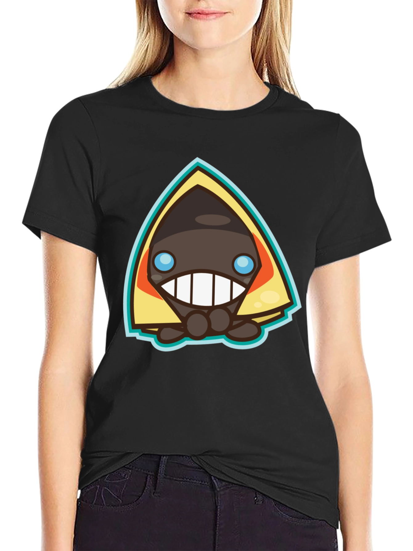 Mens Black Graphic Tee - Cartoon Character