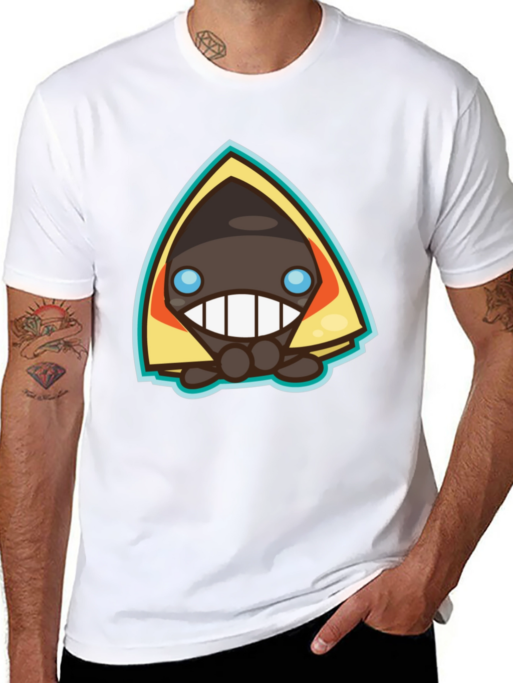 Mens Black Graphic Tee - Cartoon Character