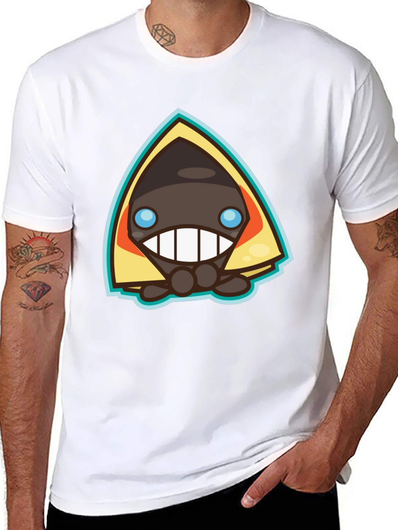 Mens Black Graphic Tee - Cartoon Character