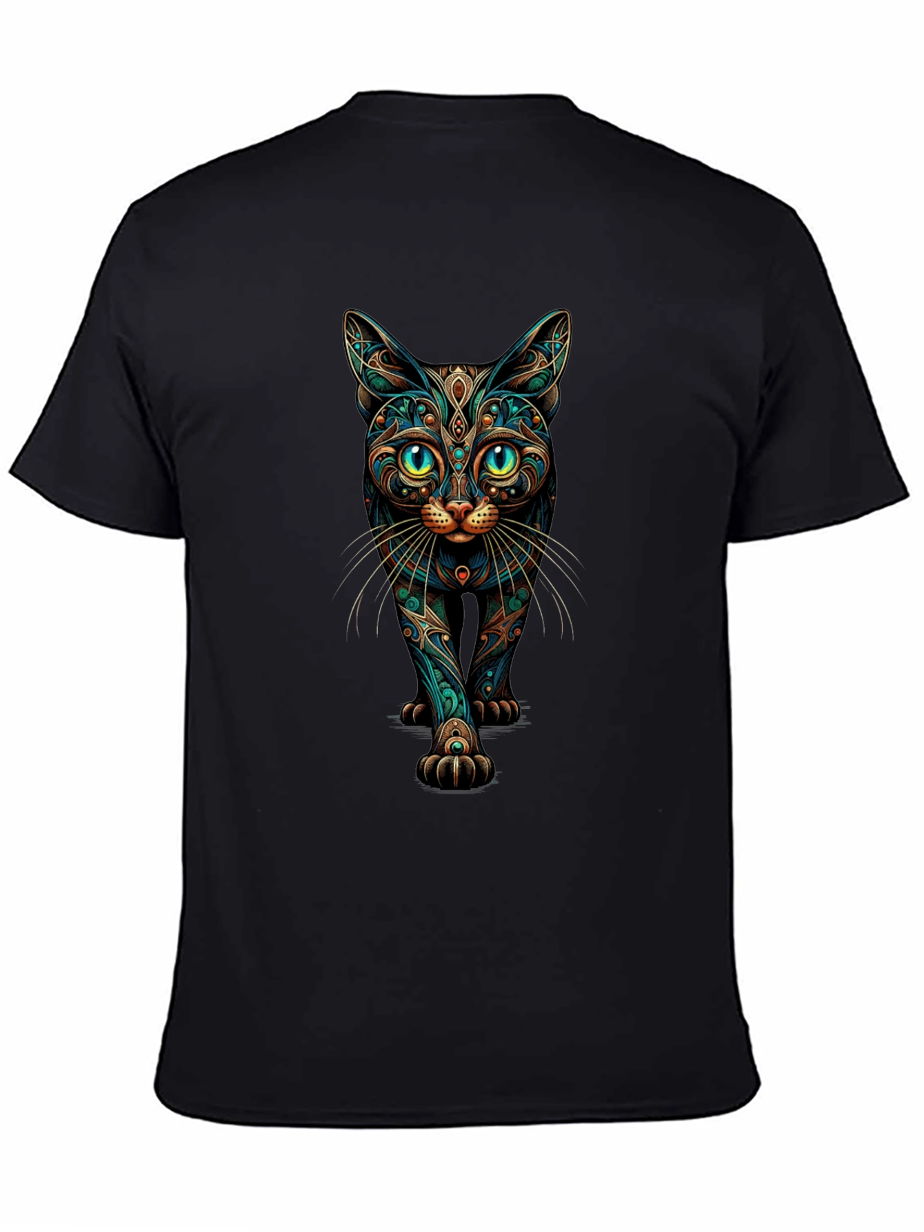 Mystic Cat Graphic Print Black T-Shirt