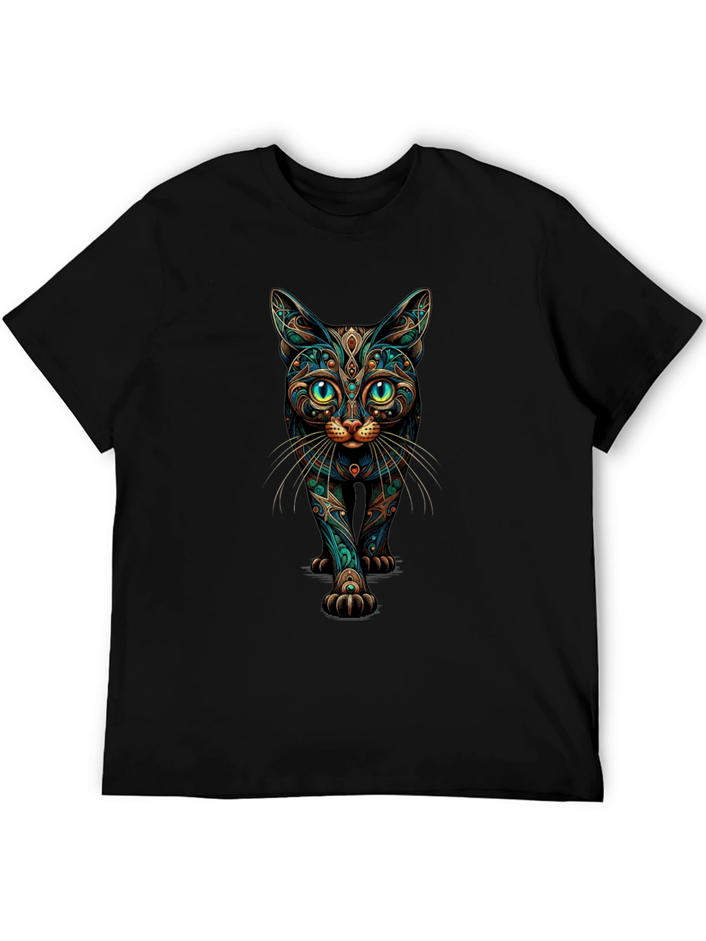 Mystic Cat Graphic Print Black T-Shirt