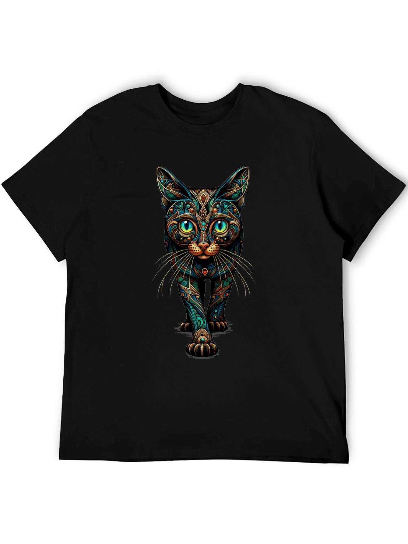 Mystic Cat Graphic Print Black T-Shirt