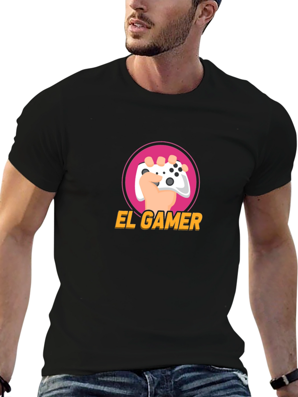 El Gamer Black T-Shirt - Gaming Controller Design
