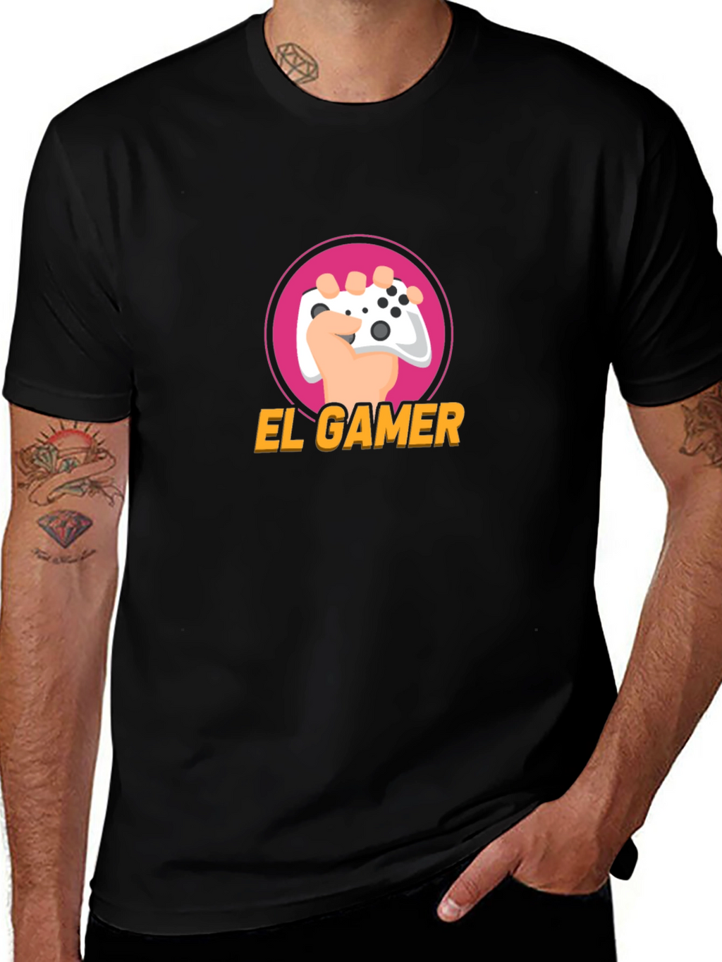 El Gamer Black T-Shirt - Gaming Controller Design