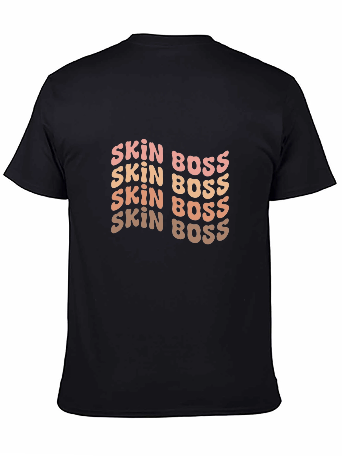 Skin Boss Black Tee - Stylish Wavy Text Design
