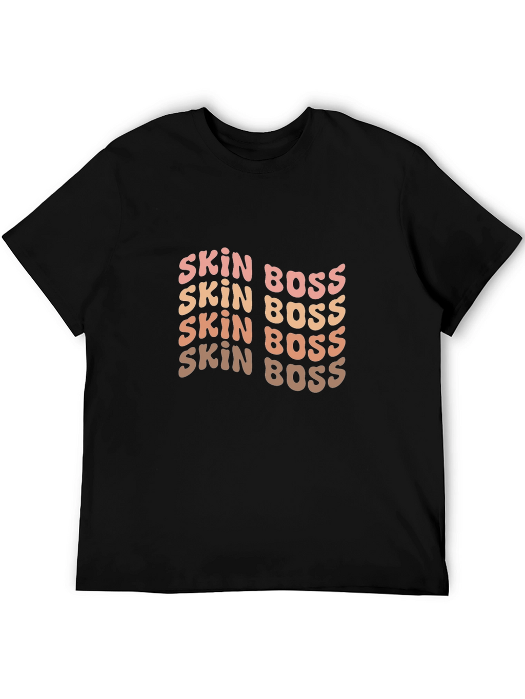 Skin Boss Black Tee - Stylish Wavy Text Design