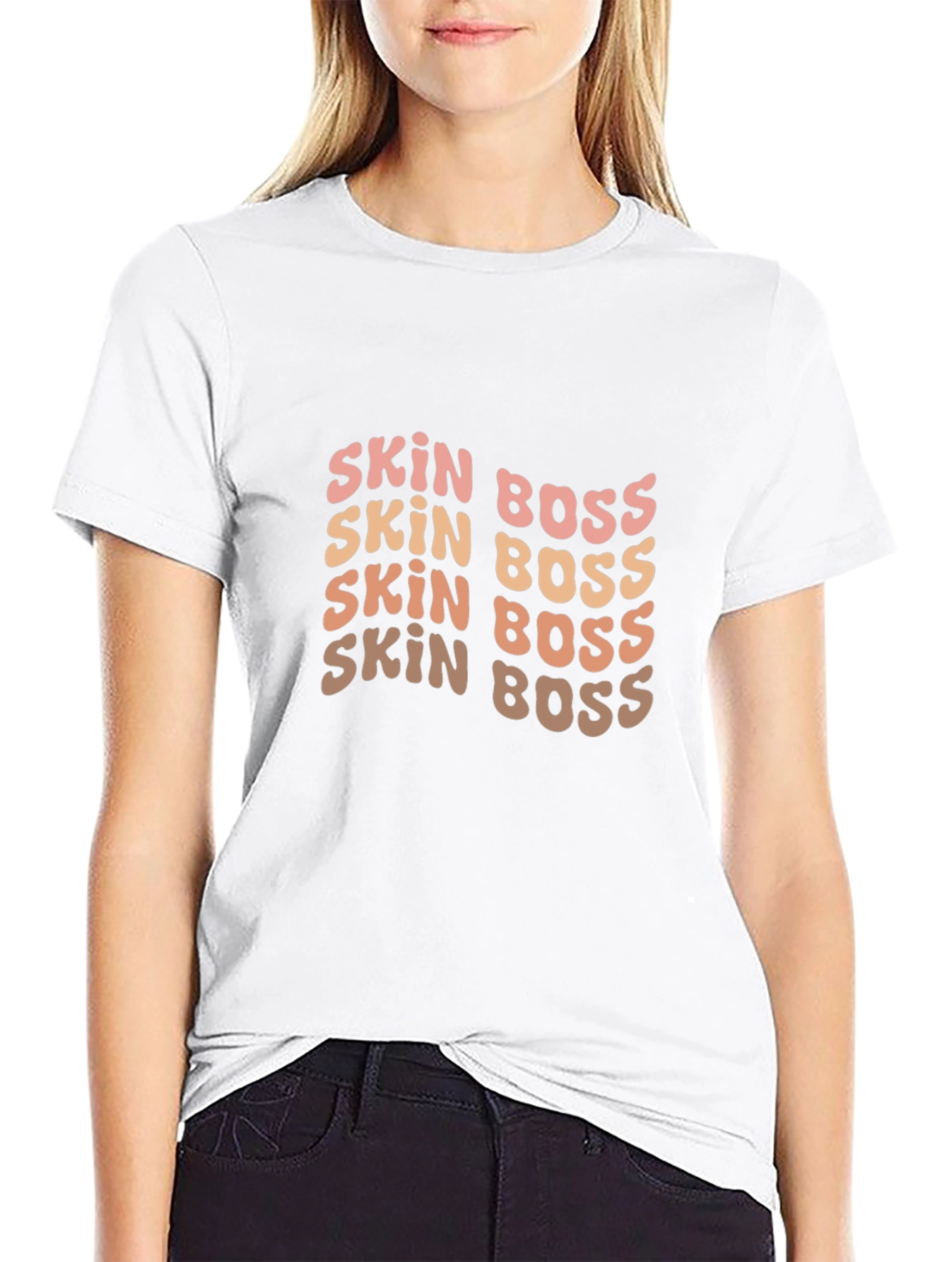 Skin Boss Black Tee - Stylish Wavy Text Design