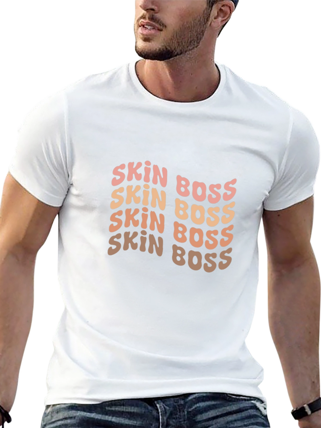 Skin Boss Black Tee - Stylish Wavy Text Design