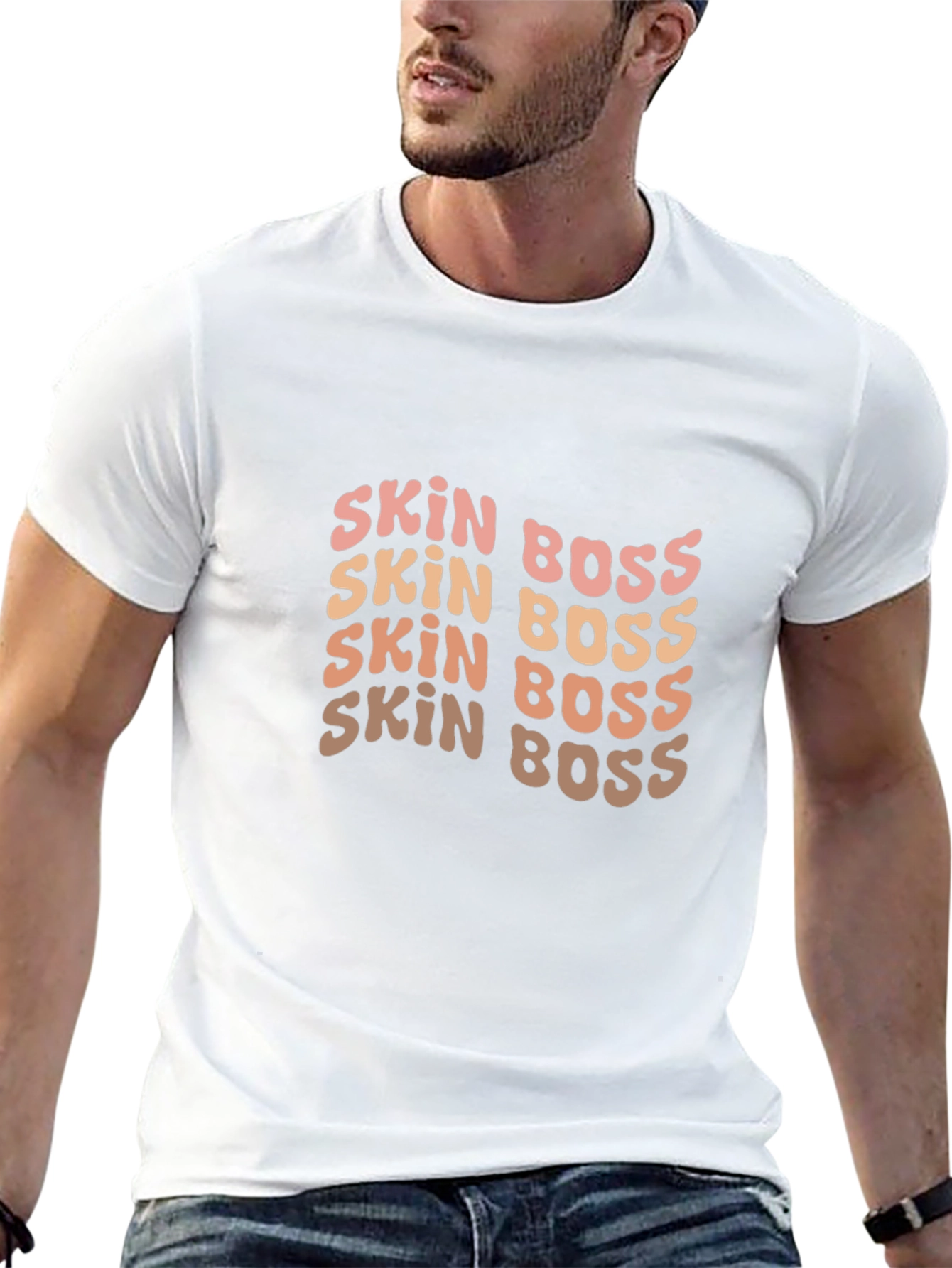 Skin Boss Black Tee - Stylish Wavy Text Design