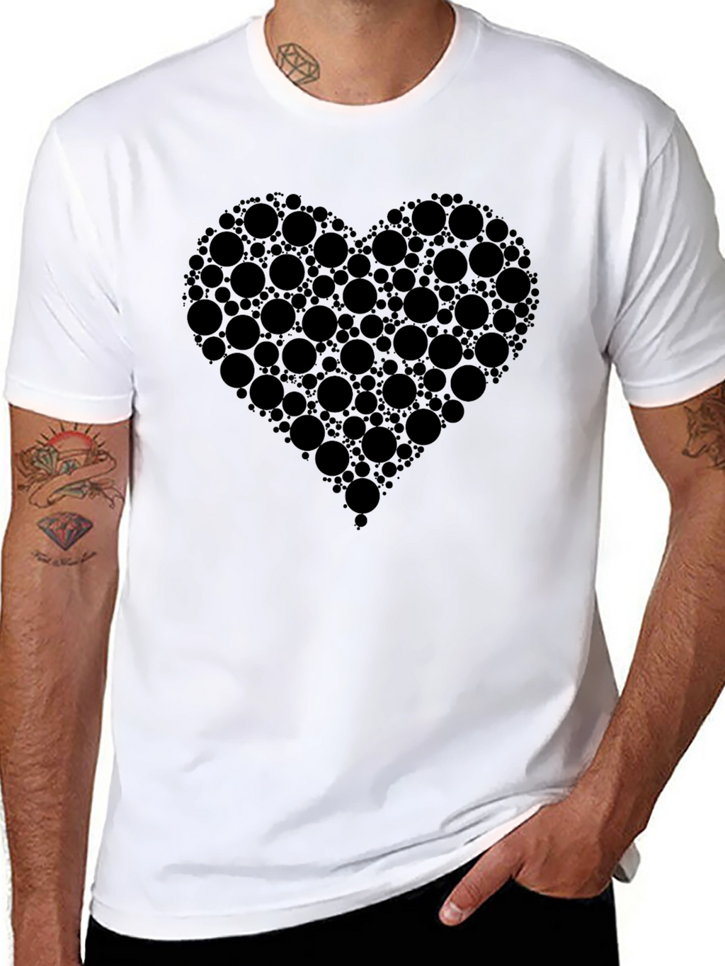 Heart Design Black Cotton T-Shirt