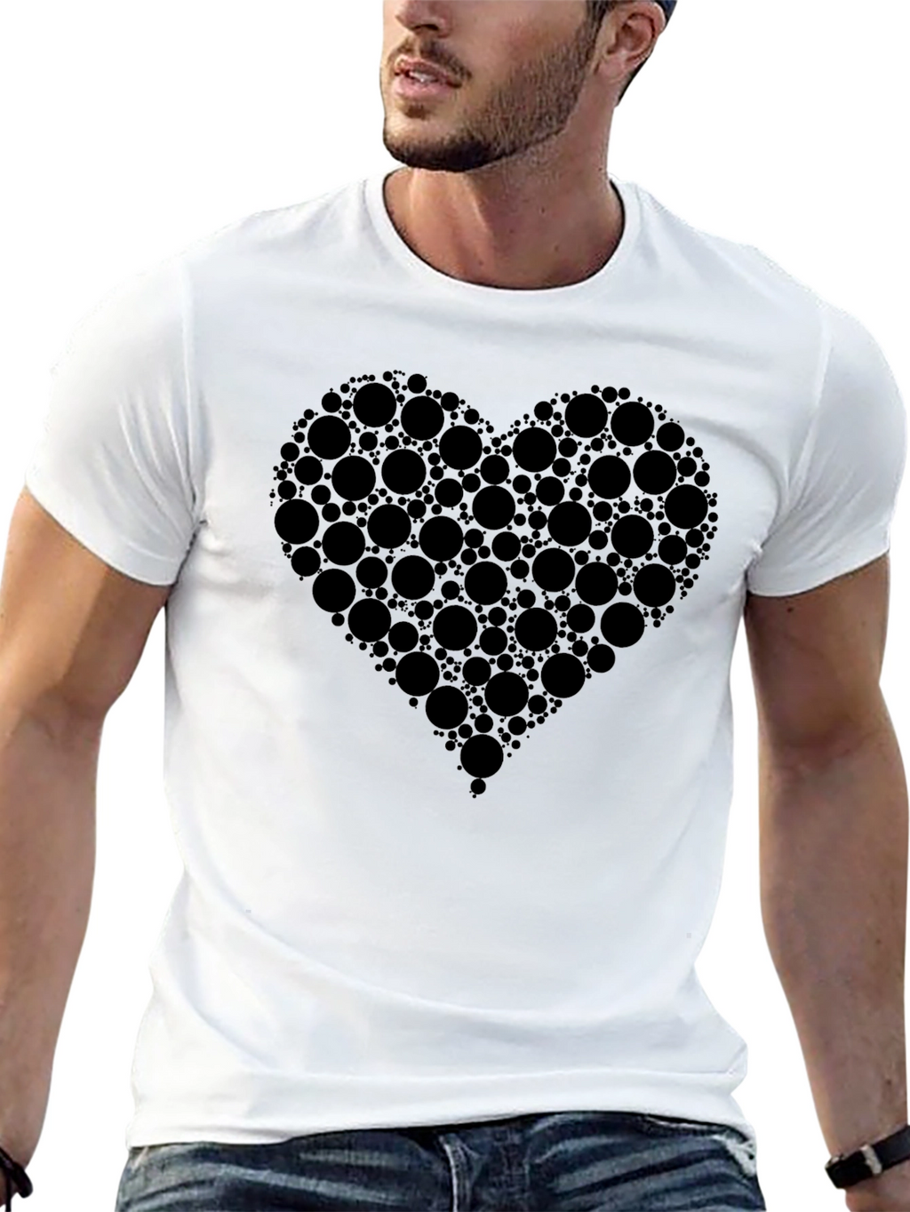 Heart Design Black Cotton T-Shirt