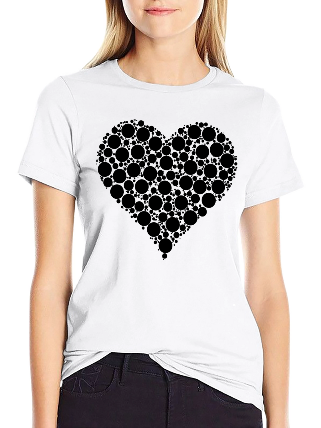 Heart Design Black Cotton T-Shirt