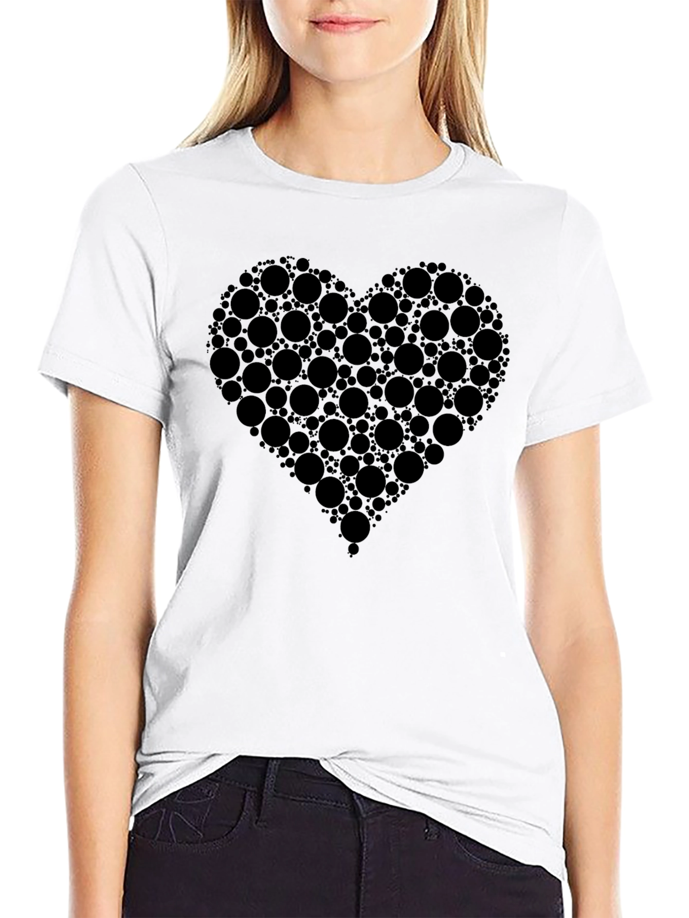 Heart Design Black Cotton T-Shirt