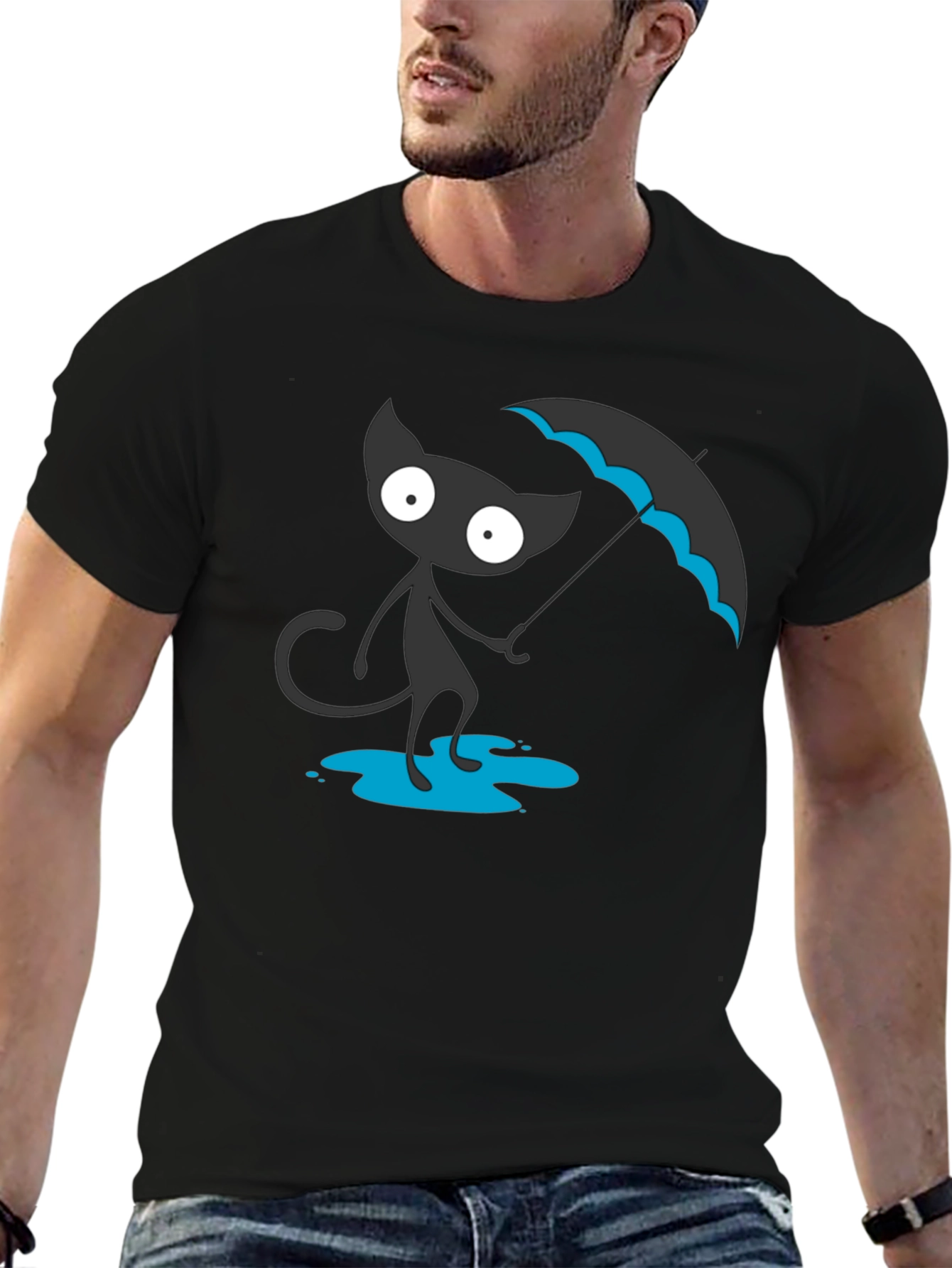 Black Cat with Umbrella Graphic Tee