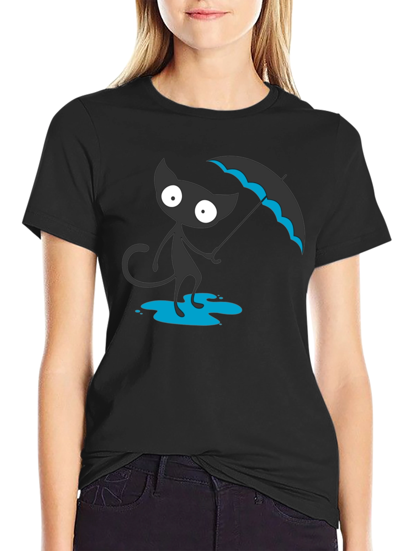 Black Cat with Umbrella Graphic Tee