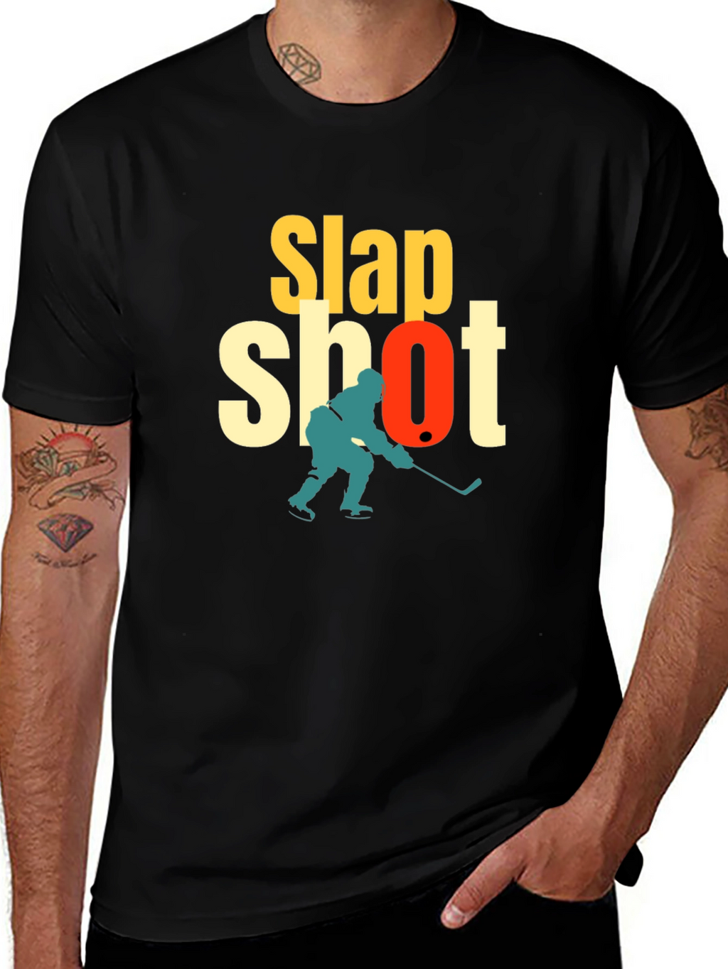 Slap Shot Hockey Graphic T-Shirt - Black