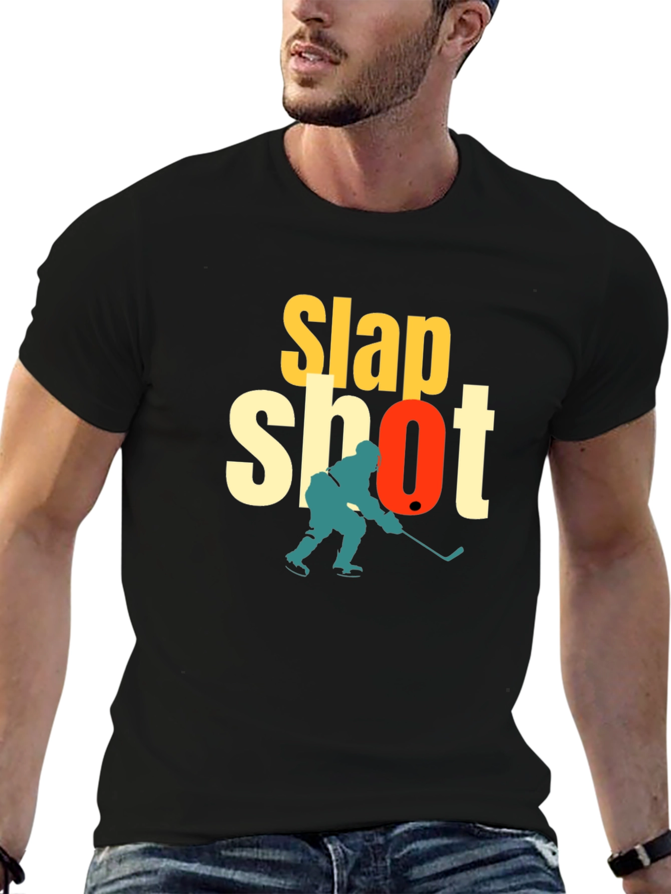 Slap Shot Hockey Graphic T-Shirt - Black