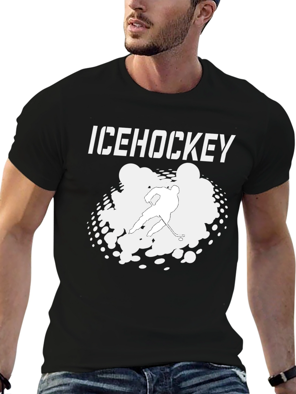 Ice Hockey Graphic Tee - Black Cotton T-Shirt