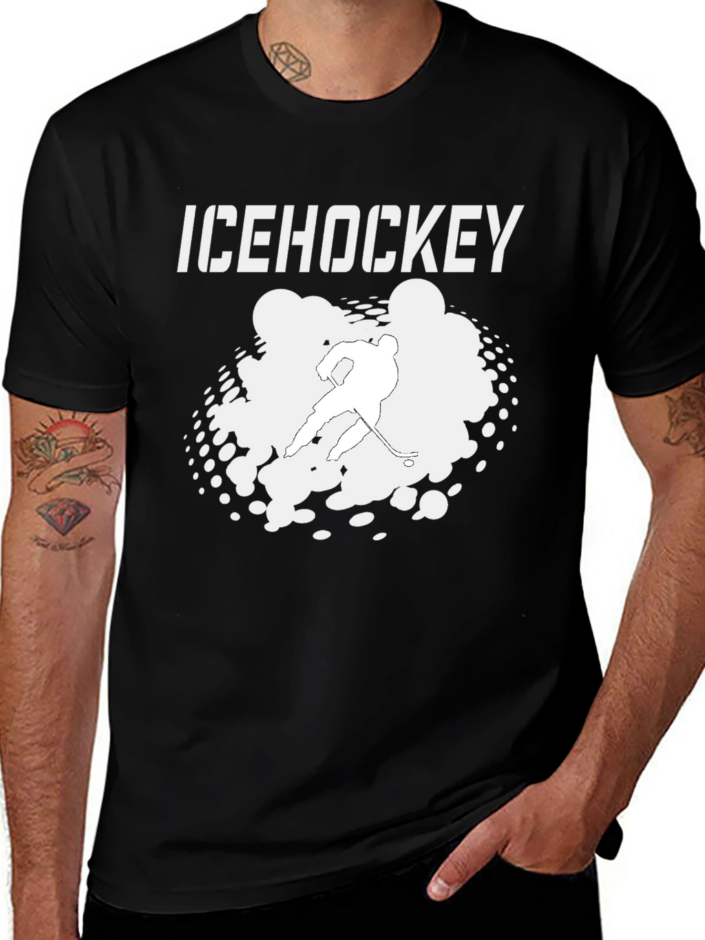 Ice Hockey Graphic Tee - Black Cotton T-Shirt
