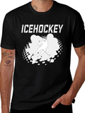 Ice Hockey Graphic Tee - Black Cotton T-Shirt
