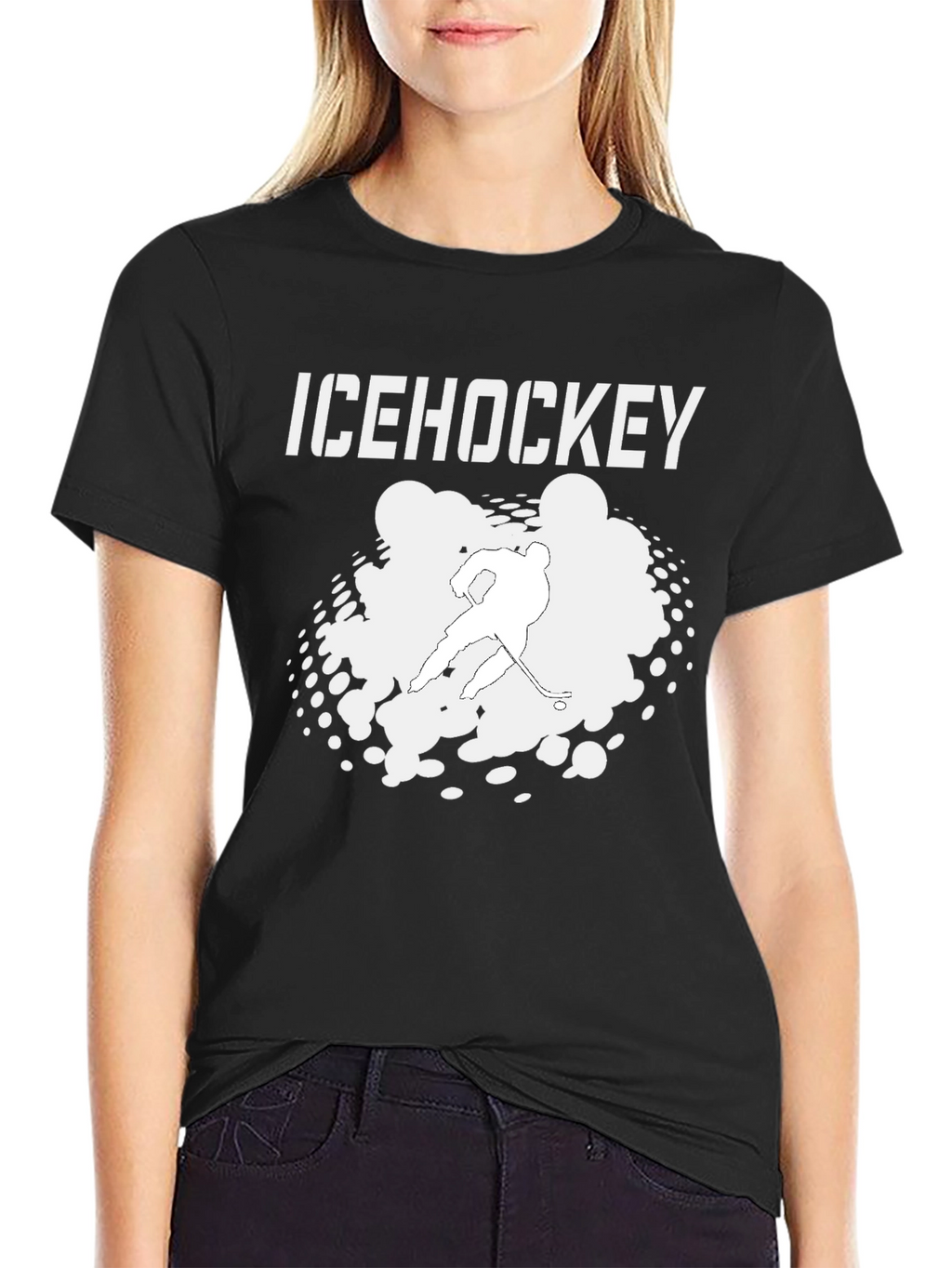Ice Hockey Graphic Tee - Black Cotton T-Shirt