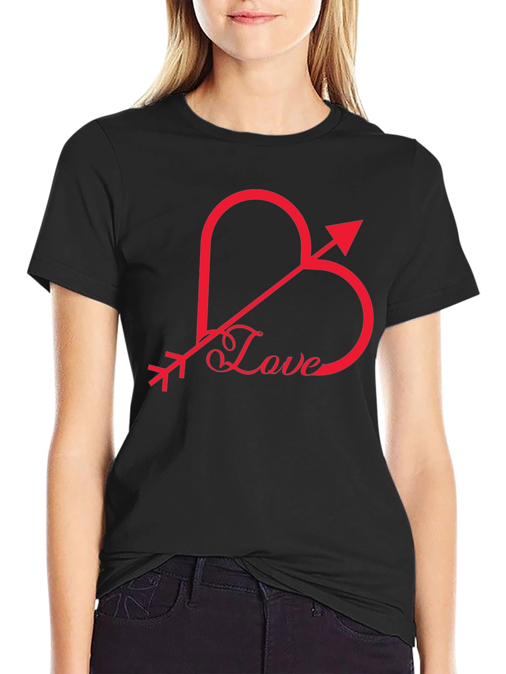 Love Heart Arrow Graphic Tee - Black