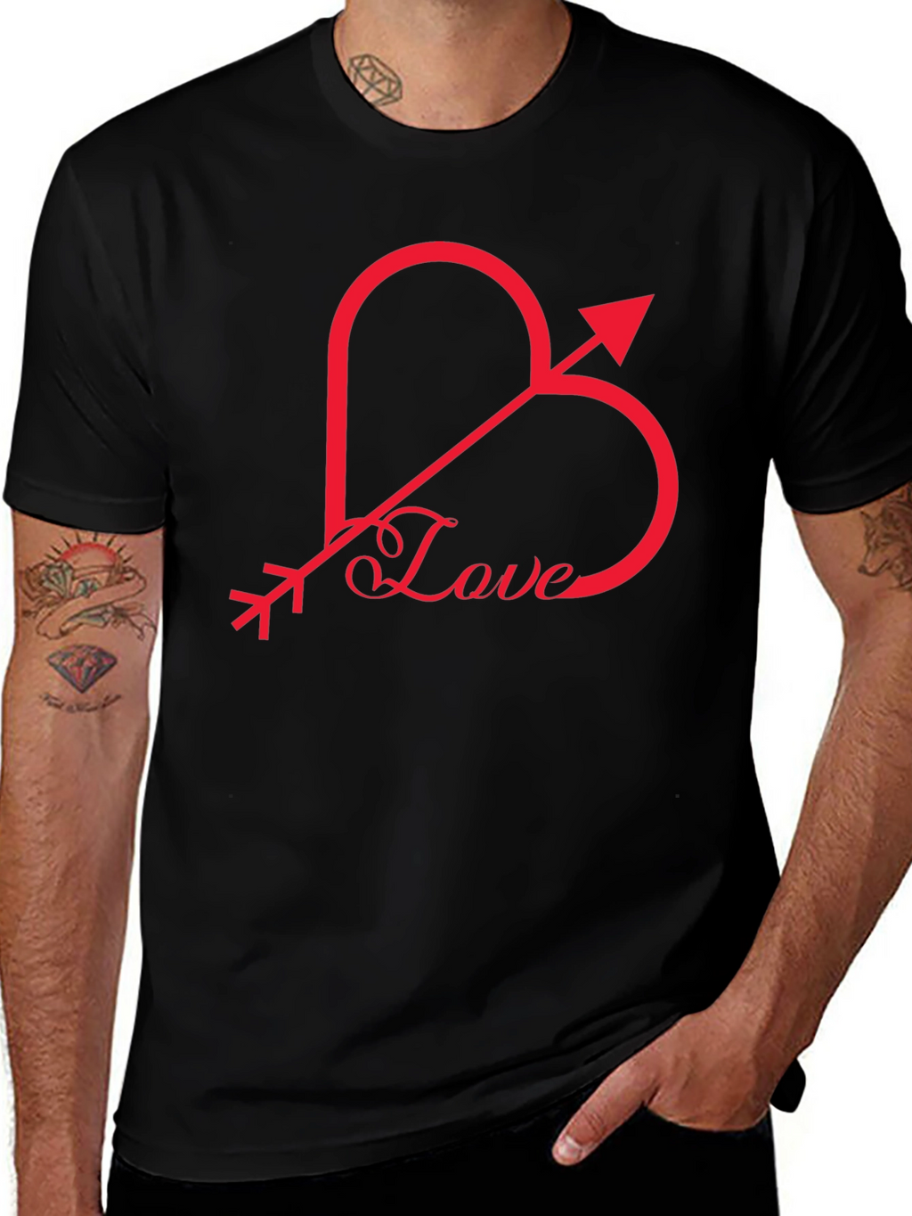 Love Heart Arrow Graphic Tee - Black