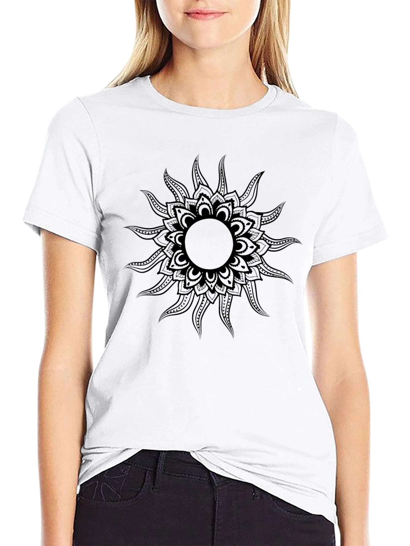 Black Sun Mandala Graphic Tee - Stylish Mens T-Shirt