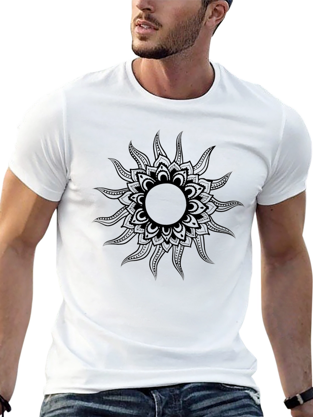 Black Sun Mandala Graphic Tee - Stylish Mens T-Shirt