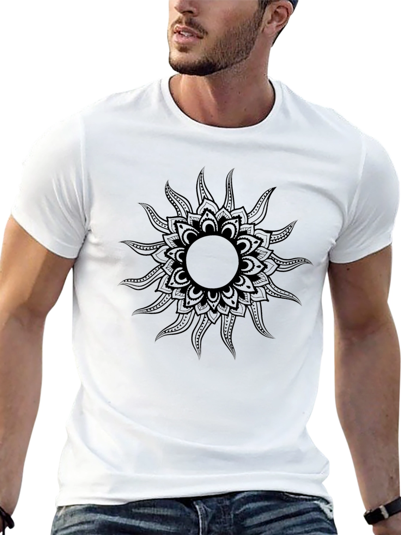 Black Sun Mandala Graphic Tee - Stylish Mens T-Shirt