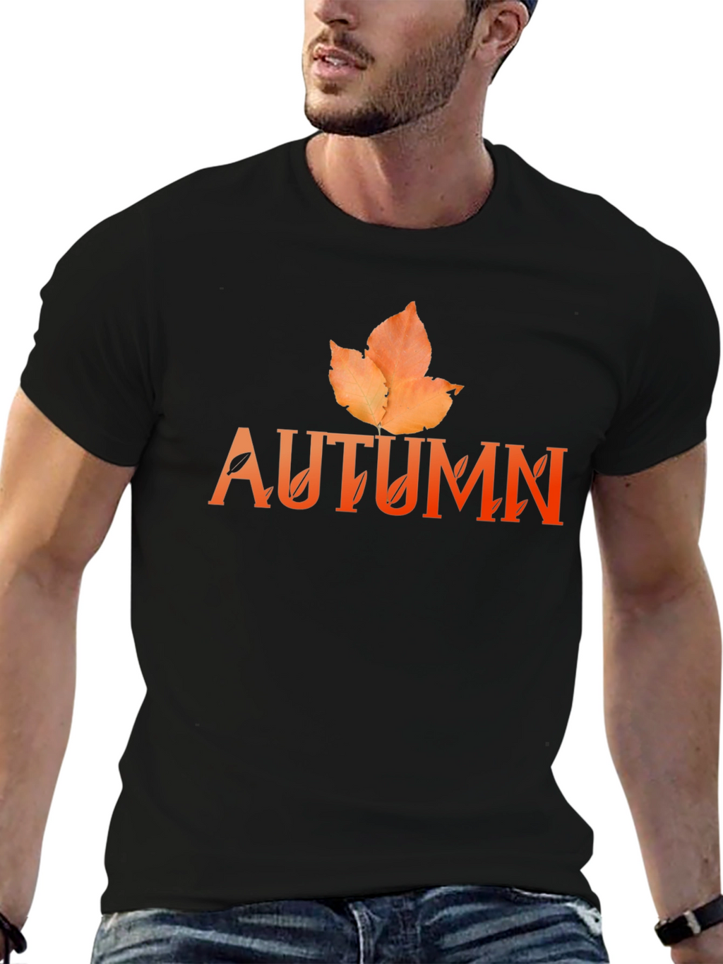 Autumn Leaf Graphic Black T-Shirt