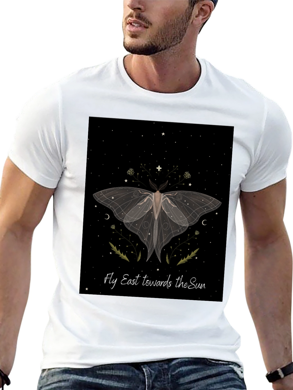 Moth Graphic Tee - Fly East Towards The Sun