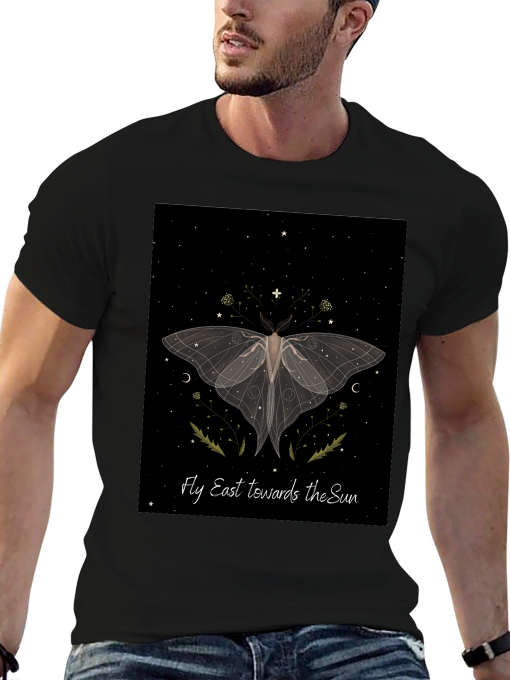 Moth Graphic Tee - Fly East Towards The Sun