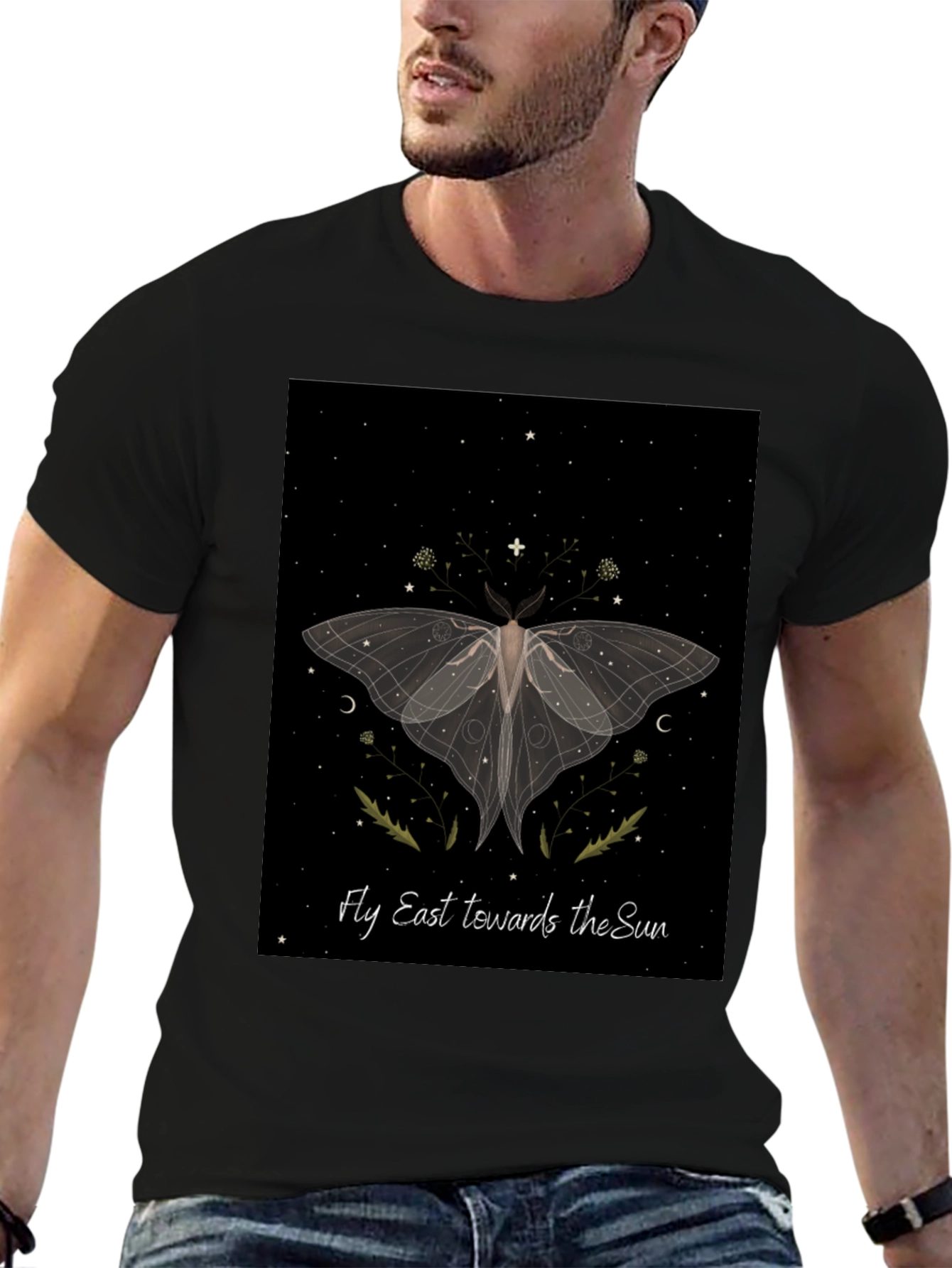 Moth Graphic Tee - Fly East Towards The Sun